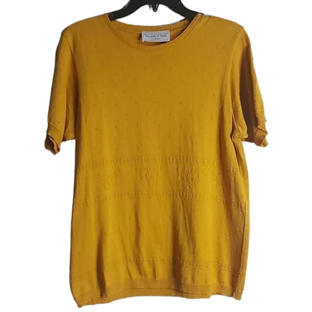 Vintage Golden Sunshine Yellow Fall Short Sleeve Sweater Knit Fits M/L